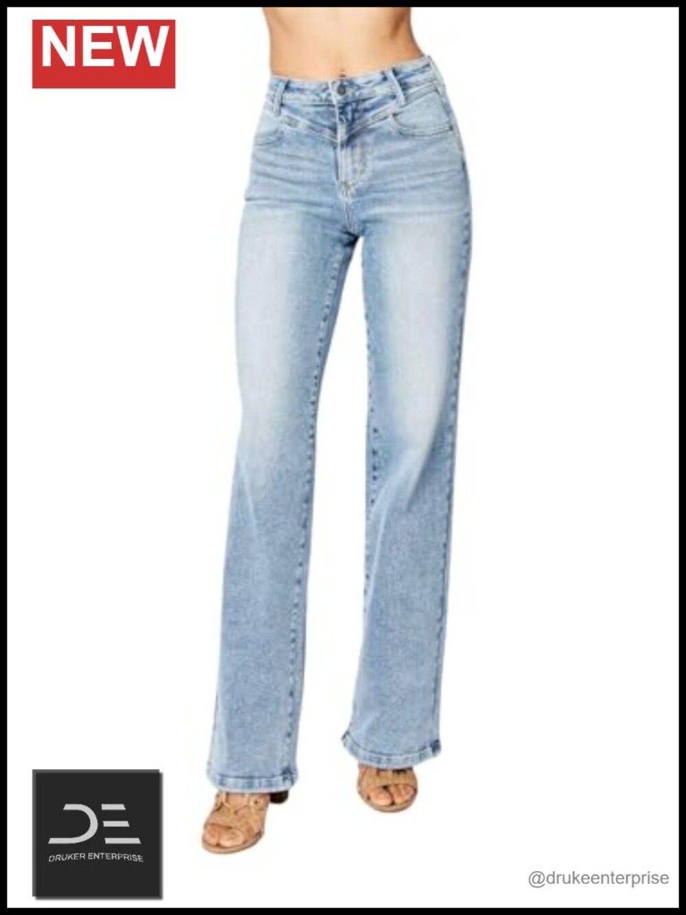 High Waist Wide Leg Stretchy Retro Jeans Cotton Blend 5 Pocket Casual